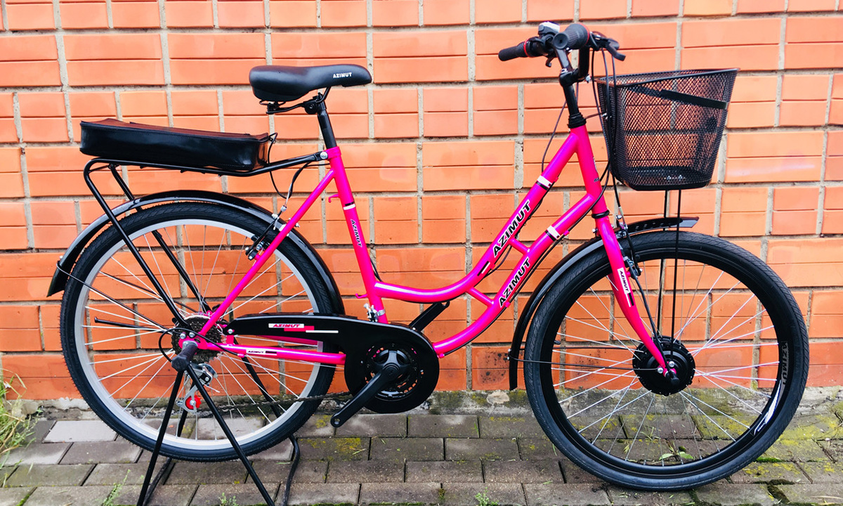 Фотография Электровелосипед Azimut Retro 26" 500W+Pass 2021 Розовый